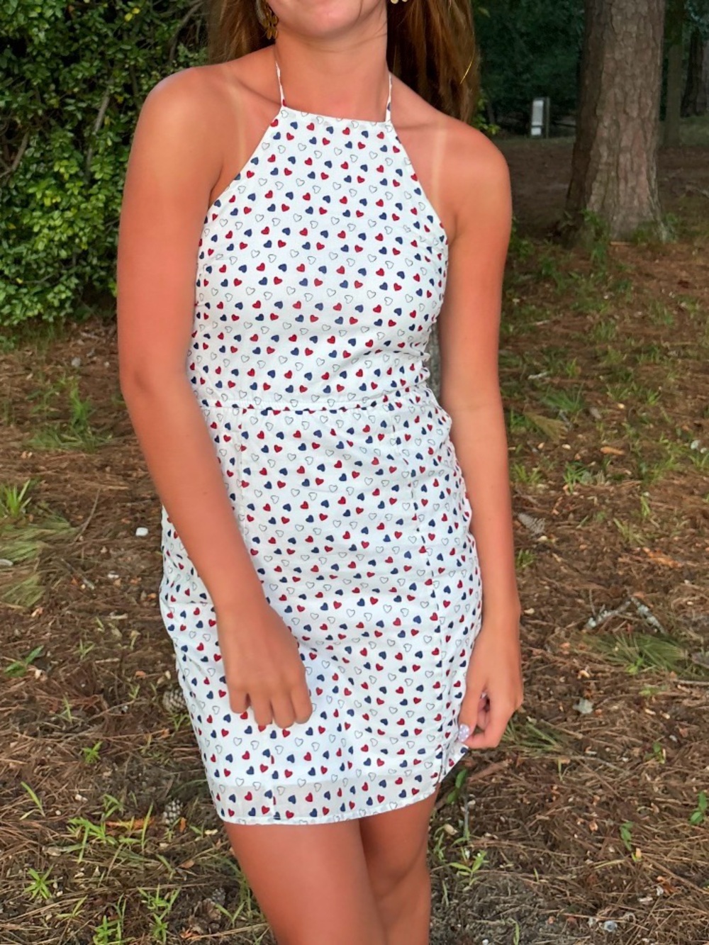 Miami for Francesca’s White Halter Sundress with Red & Navy Heart Print